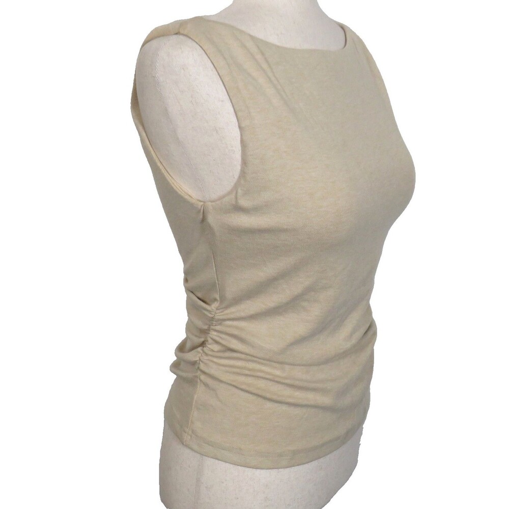 OGL Eco-Mousse Ruched Sides Boat Neck Built In Bra Tank Tan Size Medium
